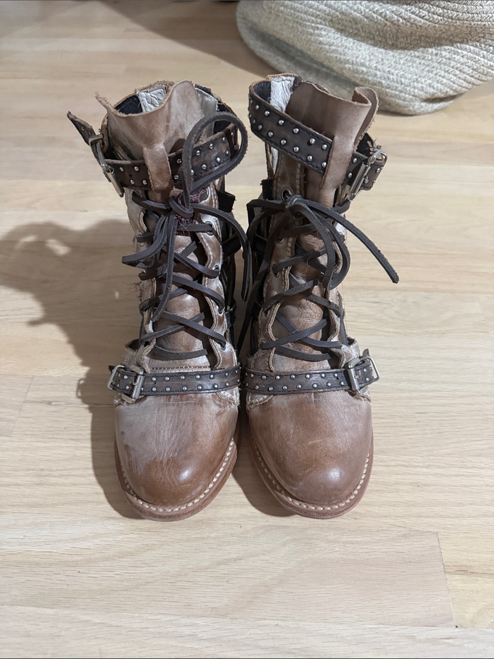Freebird by Steven Cheyenne Brown Studded Lace-Up Leather Boots